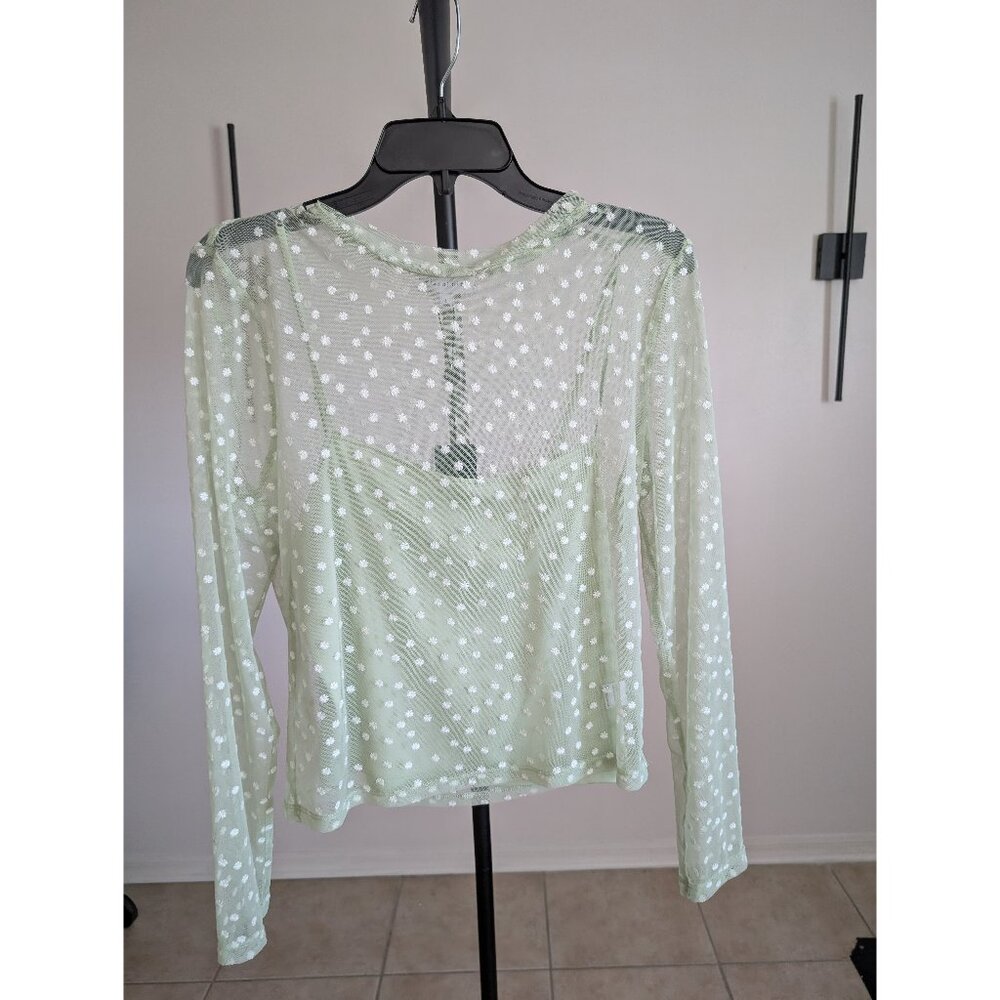 Gianni Bini Light Green Polka Dot Long Sleeve Top